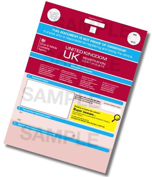 Old version of a V5C Vehicle Registration Document (V5C)