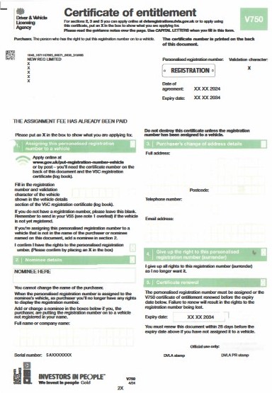 V750 Certificate of Entitlement - new version (from 2024)