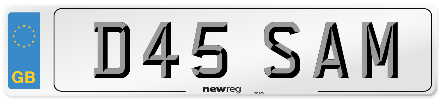 Prefix style number plate example displaying D45 SAM